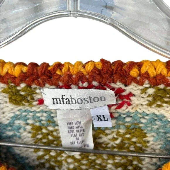 MFA Boston Chunky 100% Wool Vintage Blanket Cardigan Sweater - Size XL - Picture 6 of 11